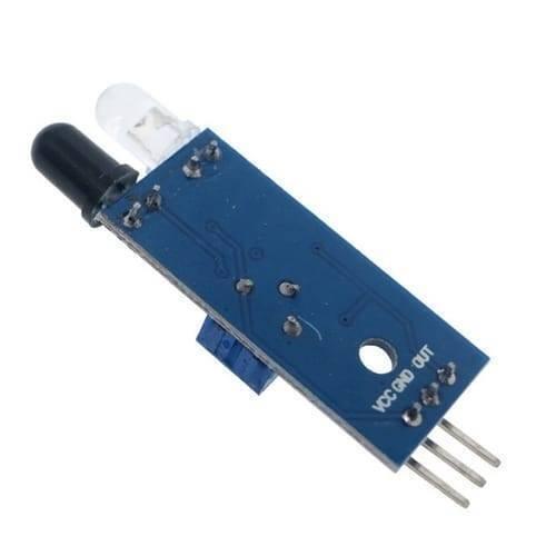 IR Infrared Obstacle Avoidance Sensor Module - a blue circuit board with an IR transmitter, receiver, potentiometer, and three output pins.