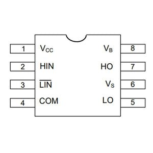 IR2103 Half-bridge Driver - an 8-pin integrated circuit layout with labels for VCC, HIN, LIN, COM, LO, VS, HO, and VB.