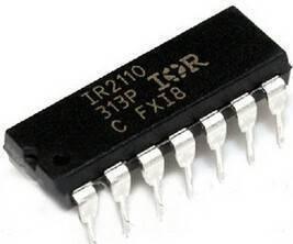 IR2110 MOSFET And IGBT Driver IC | Digilog.pk - a black dual in-line package integrated circuit with fourteen metal pins, viewed from an angled perspective.