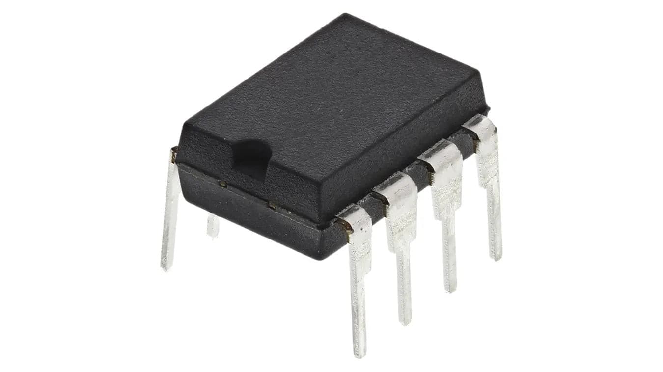 IR2184 MOSFET Driver IC 8 Pin DIP - shown as a black, rectangular electronic component with eight metallic pins extending from its sides.