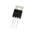 IRF3710 Power MOSFET - a black three-pin electronic component with a metal mounting tab, viewed from the front against a white background.
