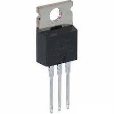 IRF830 N-channel MOSFET - a black electronic component with three metal pins and a metal mounting tab with a hole at the top.