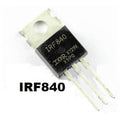 IRF840 N-channel 8A 500V Power MOSFET - shown as a black, three-pin electronic component with a metal mounting tab and the text IRF840 printed on its surface.