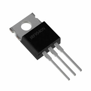 IRF9540 p Channel Power MOSFET - Buy Power MOSFET | Digilog.pk - a black electronic component with a metal heat sink and three silver pins extending from the bottom.