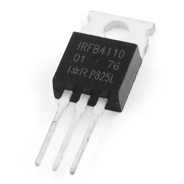 IRFB4110 N Channel Power MOSFET - a black three-pin electronic component with a metal heat sink tab, shown from a high-angle perspective.