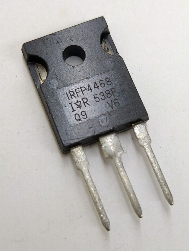 IRFP4468 MOSFET N-channel Power Transistor - a black three-pin electronic component with IRFP4468 and IOR 538P printed on its face.