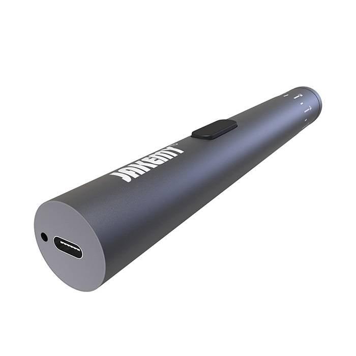 Jakemy 39 In 1 Adjustable Torque Electronic Screwdriver Screw Driver Tools Set Kit - a grey, cylindrical electric screwdriver featuring a charging port, button, and torque settings.