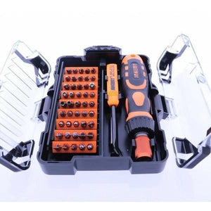 Jakemy 48 In 1 Portable Ratchet Handle Screwdriver Set Tool Kit Jm-6124 - shown in an open black plastic case with a ratchet handle, tool, and screwdriver bits.
