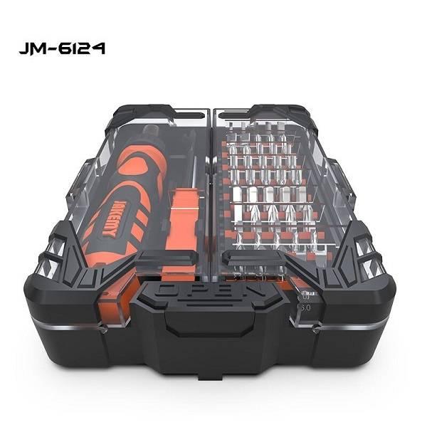 Jakemy 48 In 1 Portable Ratchet Handle Screwdriver Set Tool Kit Jm-6124 - rectangular black and clear plastic storage case.