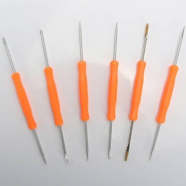 Jakemy 6 In 1 Soldering Repairing Assist Tools Set Kit Toolkit JM-Z01 - six double-ended metal tools with orange plastic handles arranged on a white background.