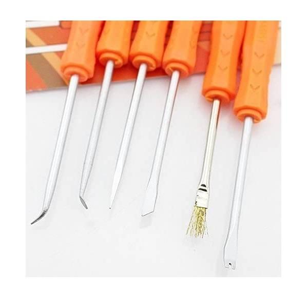 Jakemy 6 In 1 Soldering Repairing Assist Tools Set Kit Toolkit JM-Z01 - six metal tools with orange handles, including picks, scrapers, and a wire brush.