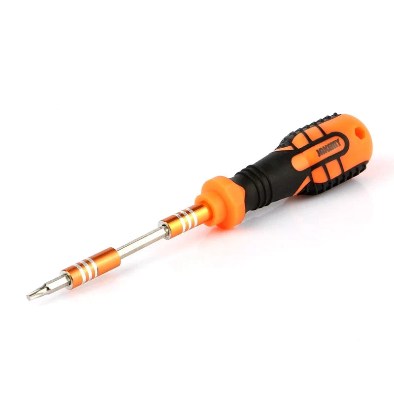 Jakemy Jm-8101 33 In 1 Multifunctional Precision Screwdriver Set For Iphone Laptop Mini Electronic Bits Repair Tools Kit Set - with an orange and black handle, featuring an adjustable metal shaft and a single interchangeable bit attached.