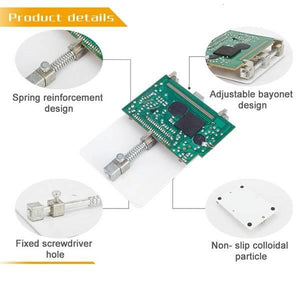 Jakemy Mobile Phone Motherboard Circuit PCB Board Holder Clamp Stand JM-Z15 - close-up details of its spring, adjustable bayonet, and base design.