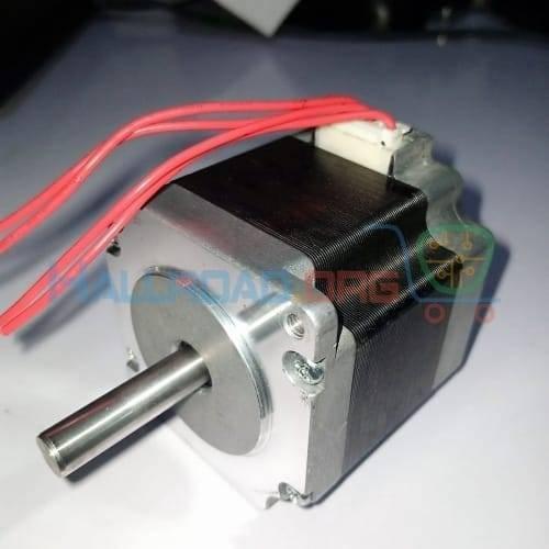Japanese NEMA23 2.2A Stepper Motor Compatible With TB6560, DRV8825 Torque 9.69 Kg.cm - a silver and black square-bodied motor with a metal shaft and a white plastic connector with red wires.