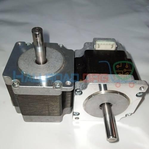 Japanese NEMA23 2.2A Stepper Motor Compatible With TB6560, DRV8825 Torque 9.69 Kg.cm - two silver and black metal stepper motors with protruding shafts and a white electrical connector port.
