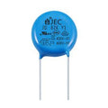 Jec CT7 Safety Capacitor 470pF 250VAC Y1 CT7-471-Y1 – Ceramic Disc - a blue ceramic disc capacitor with two metal leads and text printed on the face including "JD 82K Y1" and "400V".
