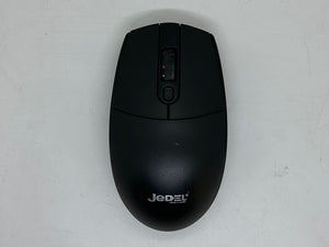 Jedel W927 2.4GHz Wireless Mouse – Optical, Nano Receiver, 10M Range - a black, oval-shaped optical mouse with a scroll wheel and a DPI button, shown from a top-down perspective.