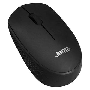 Jedel Wireless Mouse - a black, oval-shaped computer mouse featuring a central scroll wheel and a textured side grip.