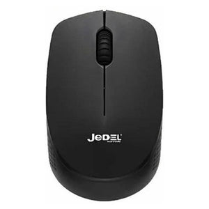 Jedel Wireless Mouse - a matte black, ergonomic computer mouse shown from a top-down perspective, featuring a central scroll wheel and two main buttons.