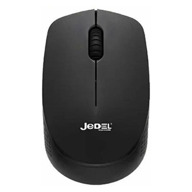 Jedel Wireless Mouse - a matte black, ergonomic computer mouse shown from a top-down perspective, featuring a central scroll wheel and two main buttons.