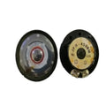 JFR-4508M 8Ω 0.2W Mini Speaker - shown from the front and back, featuring a circular black frame, a silver center cone, and two metal solder terminals.