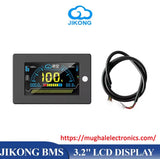 Jk Smart BMS Jikong 3.2 Inch Screen LCD Display Monitor - a 100% battery status screen, alongside a black connection cable with a white multi-pin connector.