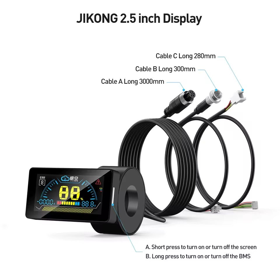 Jk Smart BMS Jk BMS Accessory 2.0 Inches LCD Power Board Display With O Ring - black screen showing data, a side button, and three attached cables of varying lengths and connector types.
