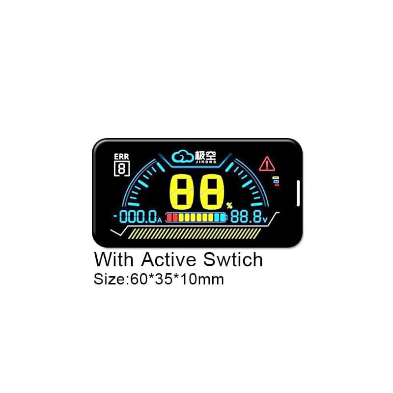 Jkbms 2.5 LCD Power Board Display For Jikong BMS - a rectangular black screen displaying battery percentage, voltage, current, and error code 8 in a digital layout.