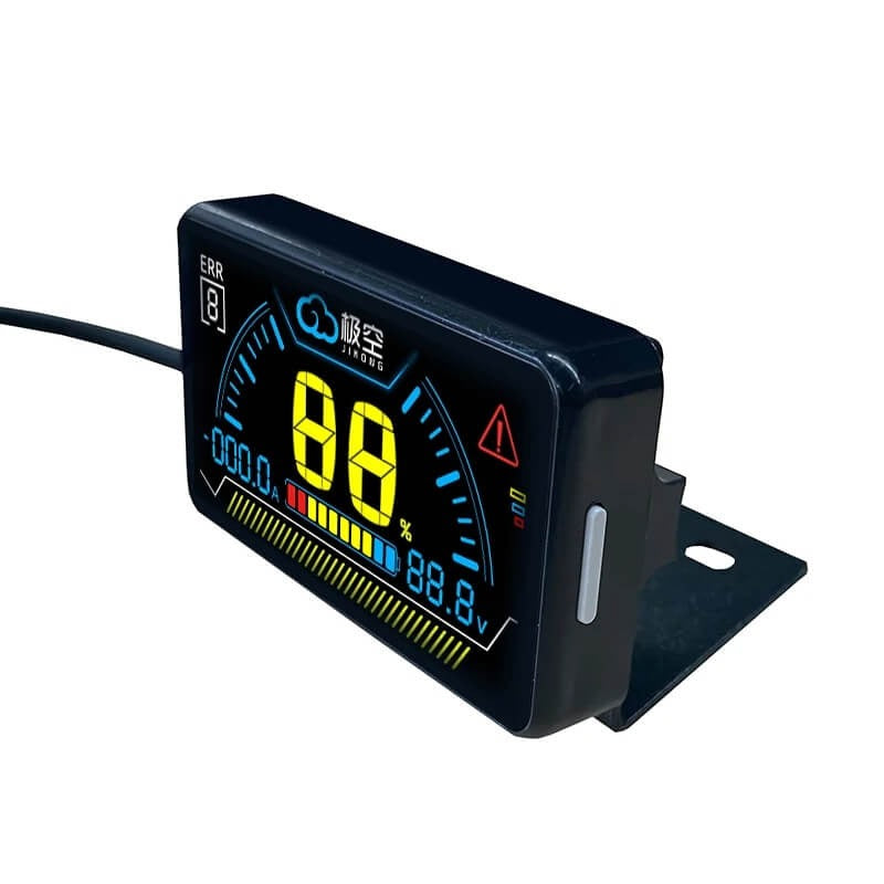 Jkbms 2.5 LCD Power Board Display For Jikong BMS - a black rectangular digital display showing a percentage, voltage, and current reading on its screen.