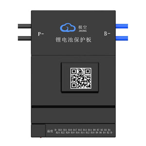 Jkbms BD6A20S10P 7s-20S Active Balance BMS Balance Current 0.6A Continuous Current 100A LiFePO4 Li-ion Lto Battery - a black rectangular battery protection board featuring a QR code, two blue wires on the right, and labeled pin connectors.