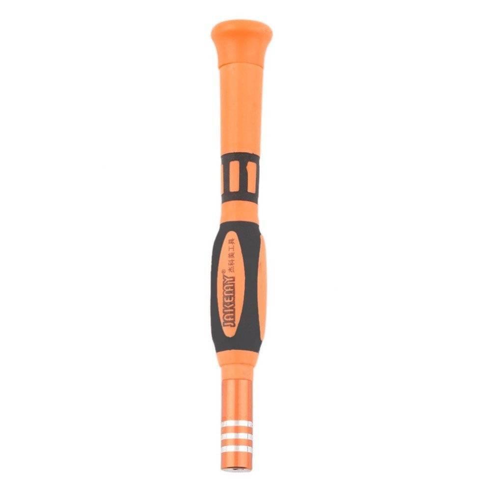Jm-8111 33 In 1 Screwdriver Ratchet Hand-tools Suite Furniture Computer Electrical Maintenance Tools - an orange and black manual screwdriver handle with a metallic tip and the Jakemy brand logo printed on the grip.