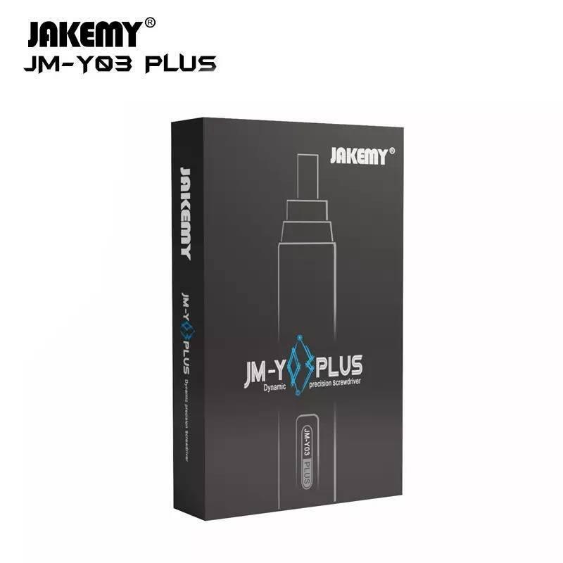 JM-Y03 Plus 43 In 1 Dual Dynamics Precision Electric Screwdriver JM-Y03 Plus - a black rectangular product packaging box featuring a white line-art illustration of a precision screwdriver and the product name.