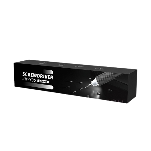 JM-Y05 Precision Electric Screwdriver Set Rechargeable Computer Mobile Phone Repair Electric Batch Electric Screwdriver - shown as a black rectangular product packaging box featuring the product name and a graphic of the screwdriver.