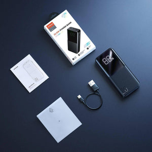 Joyroom JR-QP192 22.5W 20000mAh Ultra-fast Charging Power Bank - shown with its box, user manual, charging cable, and a protective bag, with the power bank displaying 88%.