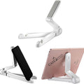Joyroom ZS120 Desktop Tab Holder Mobile Holder Foldable Bracket White - shown in three configurations, including holding a black smartphone and a tablet.