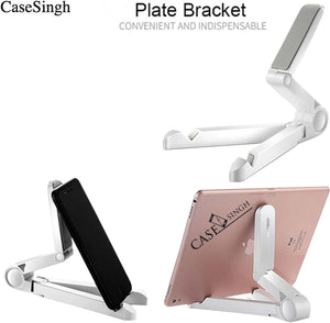 Joyroom ZS120 Desktop Tab Holder Mobile Holder Foldable Bracket White - shown in three configurations holding a smartphone and a tablet.