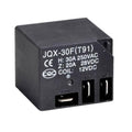 JQX-30F DC12VC Relay T91 Relay - a black cubic electronic component with three metal spade terminals labeled COM and NO on the side.