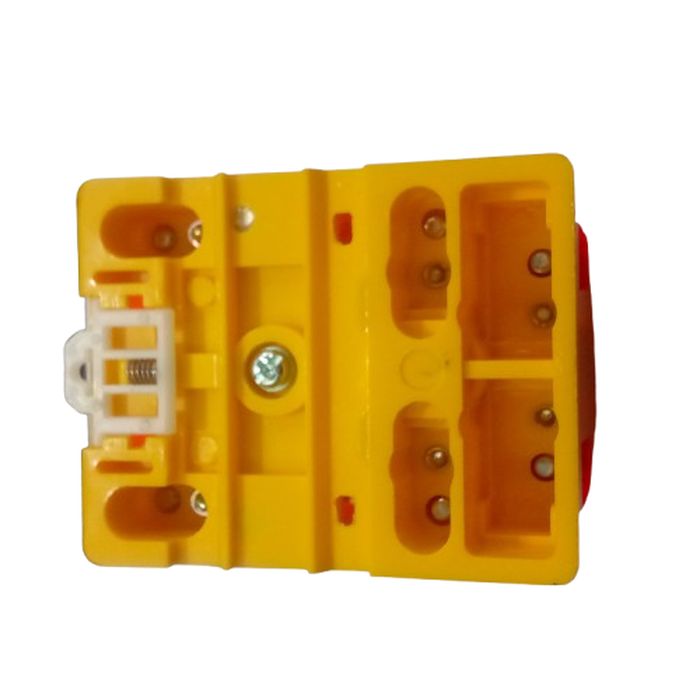 JQX-62F 2z 220VAC High Power Relay Coil - the bright yellow plastic base with exposed metal contact terminals and a white spring-loaded component.