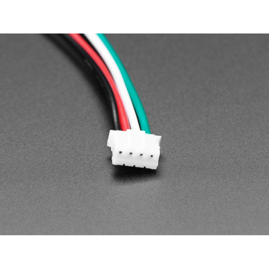 JST Ph 2.54mm 4pin → Female Header + Cable 200mm - a close-up of a white 4-pin connector with black, red, white, and green wires.