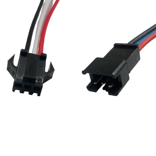 JST Sm 3 Pins Plug Male And Female Wire Connector - shown as a pair of black plastic 3-pin connectors with attached black, white, and red wires.