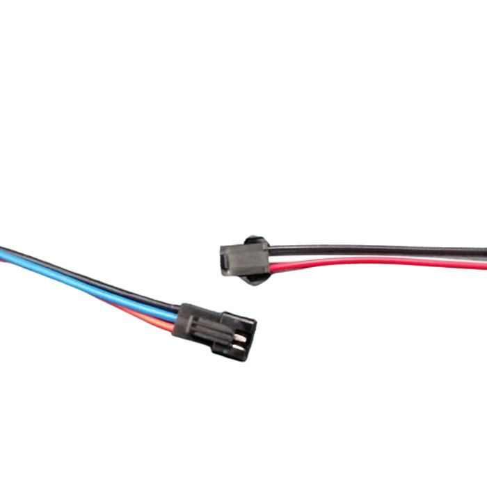 JST Sm 3 Pins Plug Male And Female Wire Connector - black plastic housings with red, blue, and black wires against a white background.