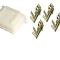 JST Xh 2.5mm Pitch 4 Pin Female Connector Housing Socket With Crimp Pins - one white plastic connector housing and four metal crimp pins.