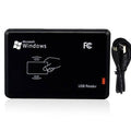 JT308 125kHz USB Proximity Sensor Smart RFID Id Card Reader - a black rectangular device with a USB cable and a red indicator light.