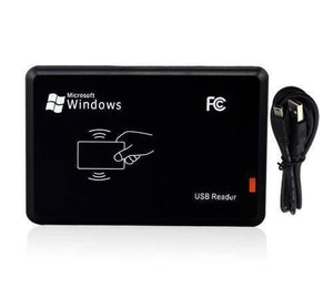 JT308 125kHz USB Proximity Sensor Smart RFID Id Card Reader - a black rectangular device with a USB cable and a red indicator light.