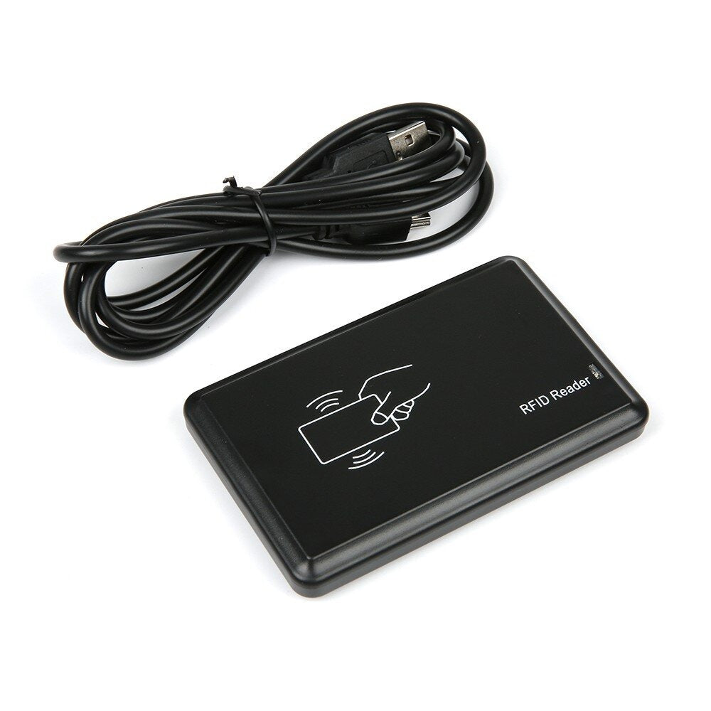 JT308 13.56MHz USB Proximity Sensor Smart RFID Id Card Reader - a black rectangular device with an icon and USB cable, shown on a white background.