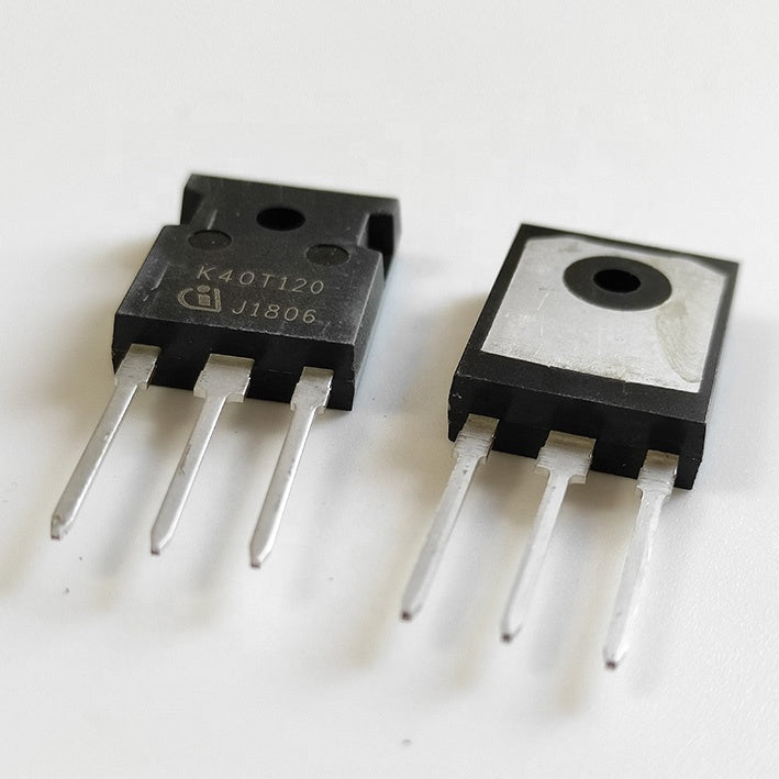 K40T120 IGBT Power Semiconductor - shown as two black three-pin electronic components, one displaying the model number and one showing the metal back.