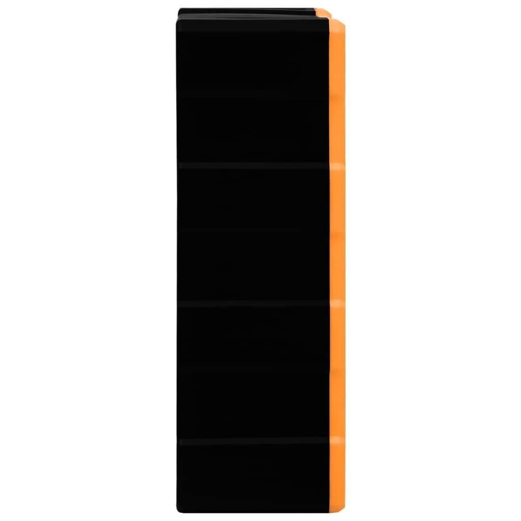 K503 Box Storage Box with 18pcs Drawers, Storage Box for Electronic Components, Drawer Storage, Screw Parts Storage Box 38x16x47 Cm - a side-profile view of a tall, rectangular black storage unit featuring an orange frame and multiple stacked drawer compartments.