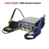 Kada 2018D+ SMD BGA Rework Station Hot Air Gun Soldering Iron 2 In 1 Welding Station - with its blue display, two control knobs, soldering iron resting in the stand and a blue hot air gun on its hose.