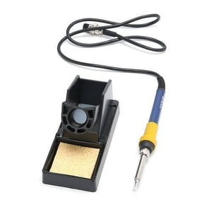 Kada 2018D+ SMD BGA Rework Station Hot Air Gun Soldering Iron 2 In 1 Welding Station - with a blue and yellow handle, a black stand, a yellow cleaning sponge, and a black cable with a circular connector.