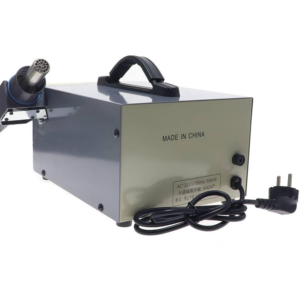 Kada 850VD+ Hot Air SMD Rework Station - the grey rear panel with a power cord, a black handle, and a label indicating 220V/50Hz-580W power.